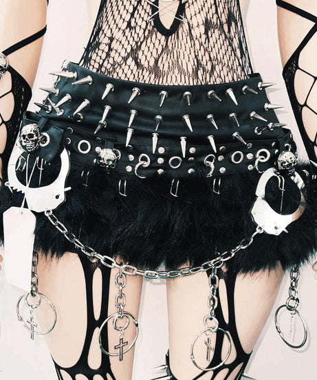 Rebel Edge Spiked Skull Fishnet Halter Top | Ultimate Halloween, Rave & Festival Clubwear