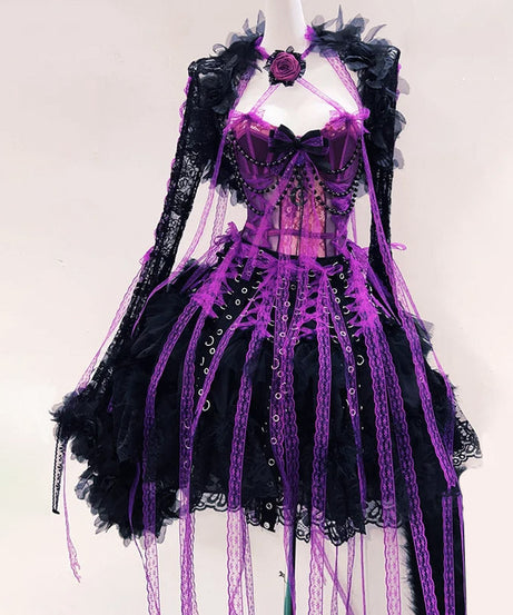 Enchanting Gothic Purple & Black Corset Mini Dress – Your Daring Halloween & Party Look