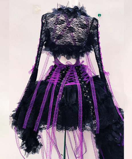 Enchanting Gothic Purple & Black Corset Mini Dress – Your Daring Halloween & Party Look