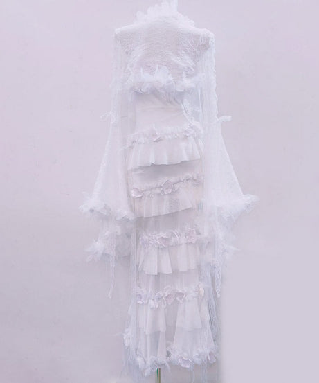 Ethereal Floral Applique Sheer Maxi Gown – Dreamy Bridal, Enchanted Fall Gala & Unique Halloween Costume