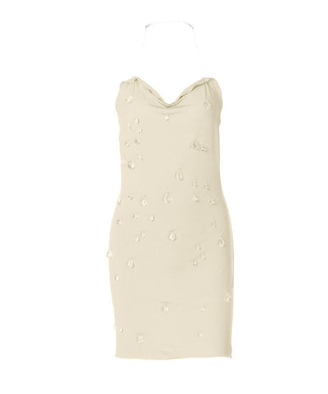 Starlight Siren Cowl Neck Halter Mini Dress | Dazzling Raindrop Embellishments for Fall & Holiday Parties