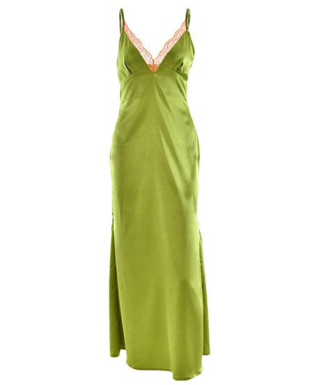 Verdant Green Satin Slip Maxi Dress with Lace V-Neck | Your Essential Fall & Holiday Party Glamour