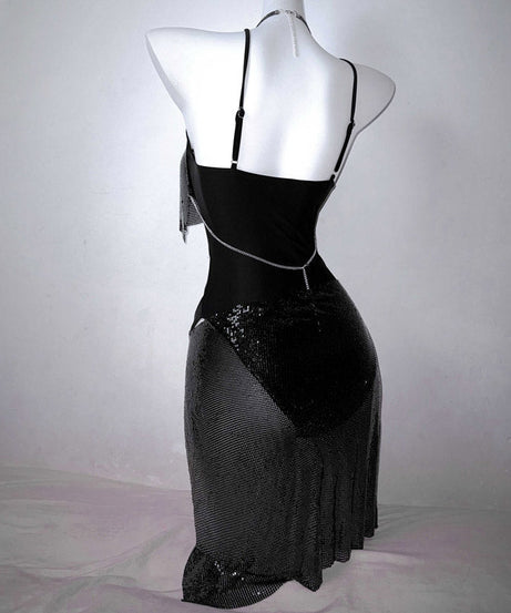 Spooky Chic Rhinestone Skull Cutout Bodysuit | Edgy Halter Clubwear for Halloween & Beyond