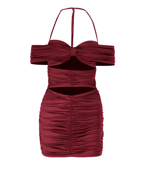 Electric Blue Halter Off-Shoulder Ruched Cutout Mini Dress – Your Fall Party & Night Out Essential