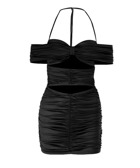 Electric Blue Halter Off-Shoulder Ruched Cutout Mini Dress – Your Fall Party & Night Out Essential