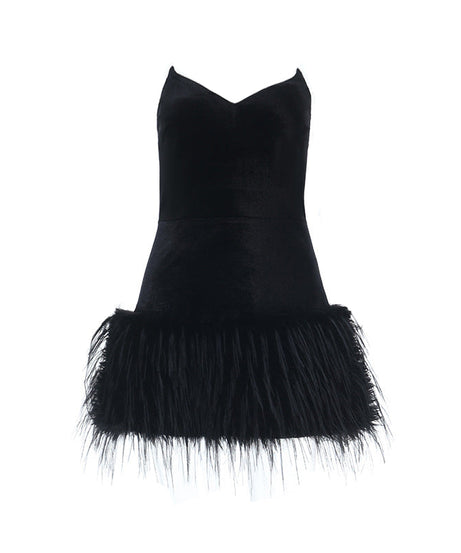 Chic Black Velvet & Feather Mini Dress - Your Holiday Party & NYE Showstopper