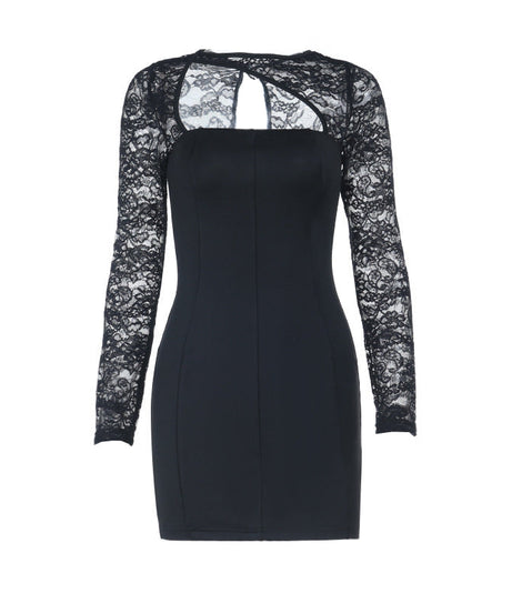Elegant Black Lace Long Sleeve Bodycon Mini Dress - Fall & Holiday Party Perfect