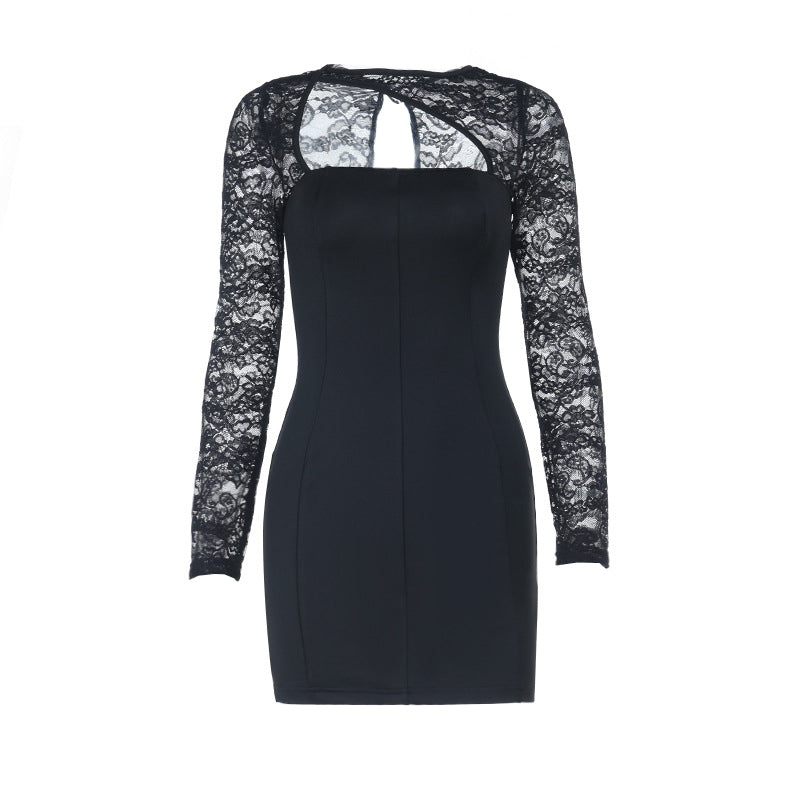 Elegant Black Lace Long Sleeve Bodycon Mini Dress - Fall & Holiday Party Perfect