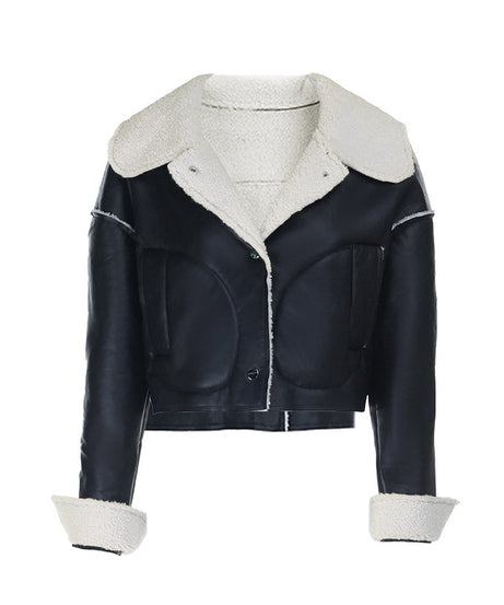 Chic Women's Faux Leather Shearling Cropped Aviator Jacket | Cozy Fall & Winter Outerwear