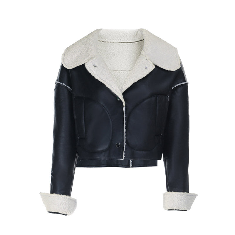 Chic Women's Faux Leather Shearling Cropped Aviator Jacket | Cozy Fall & Winter Outerwear