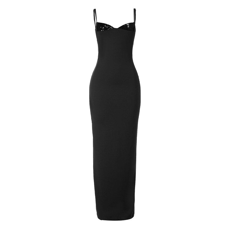 Chocolate Brown Sequin Bust Maxi Dress | Elegant V-Neck Bodycon for Fall & Holiday Parties