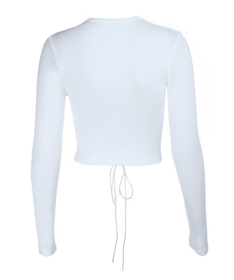 Fall Trend Alert: Deep V-Neck Lace-Up Corset Long Sleeve Top - Your Going Out Staple