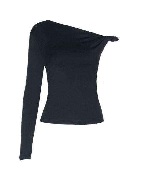 Fall & Holiday Chic: Effortless Knot Detail One-Shoulder Long Sleeve Top for Women