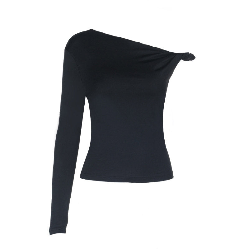 Fall & Holiday Chic: Effortless Knot Detail One-Shoulder Long Sleeve Top for Women