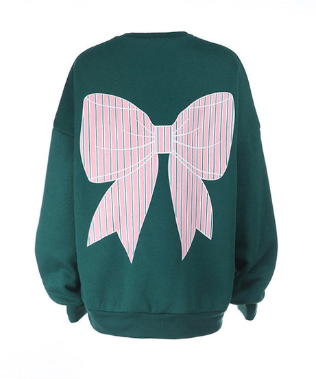 Chic Forest Green Bow Back Sweatshirt - Cozy Fall & Holiday Essential for Women