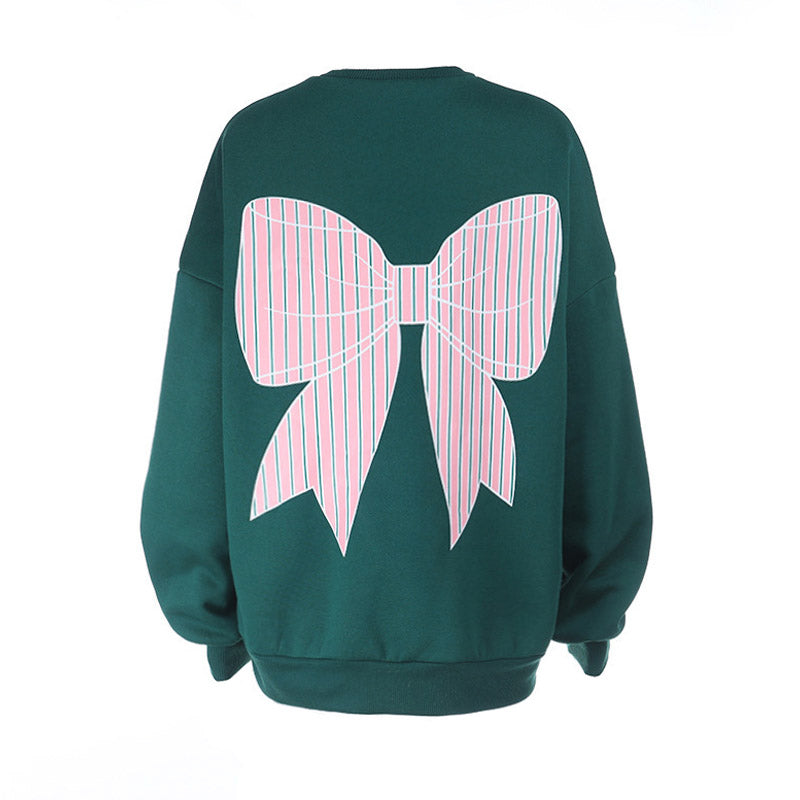 Chic Forest Green Bow Back Sweatshirt - Cozy Fall & Holiday Essential for Women