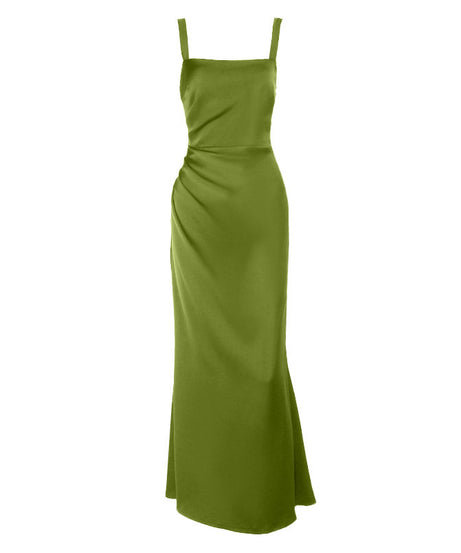 Elegant Bronze Satin Ruched Maxi Gown - Perfect for Fall & Holiday Events