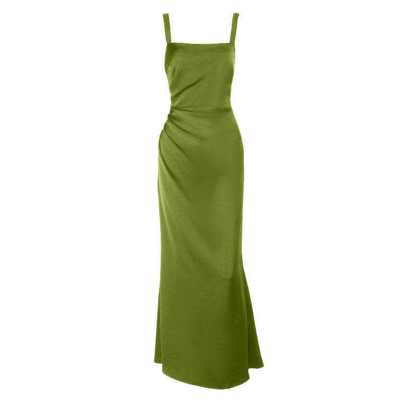 Elegant Bronze Satin Ruched Maxi Gown - Perfect for Fall & Holiday Events