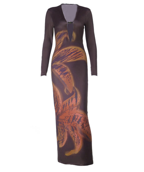 Autumn Bloom Long Sleeve Maxi Dress | Beaded Keyhole & Statement Floral Print