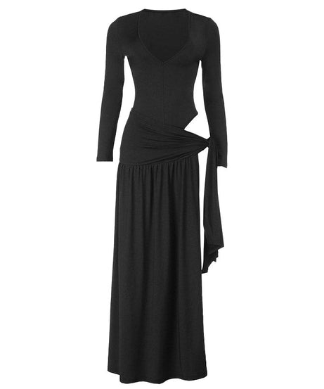 Effortless Fall Elegance: Navy Draped Cutout Long Sleeve Maxi Dress | Holiday Ready V-Neck