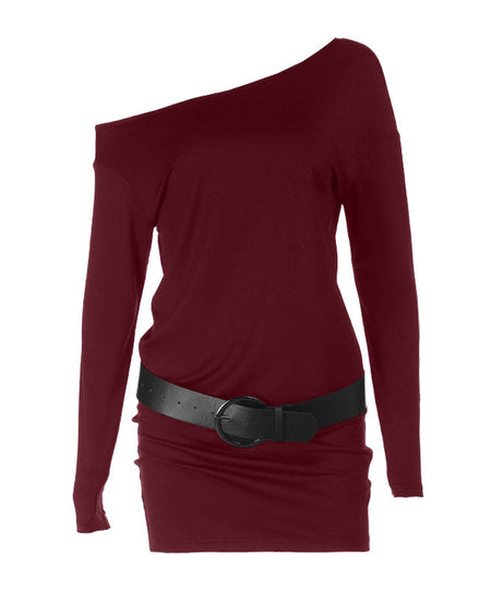 Chic One-Shoulder Long Sleeve Mini Dress with Belt - Your Go-To Fall & Holiday Party Essential