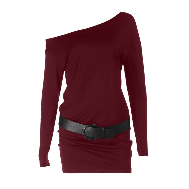 Chic One-Shoulder Long Sleeve Mini Dress with Belt - Your Go-To Fall & Holiday Party Essential