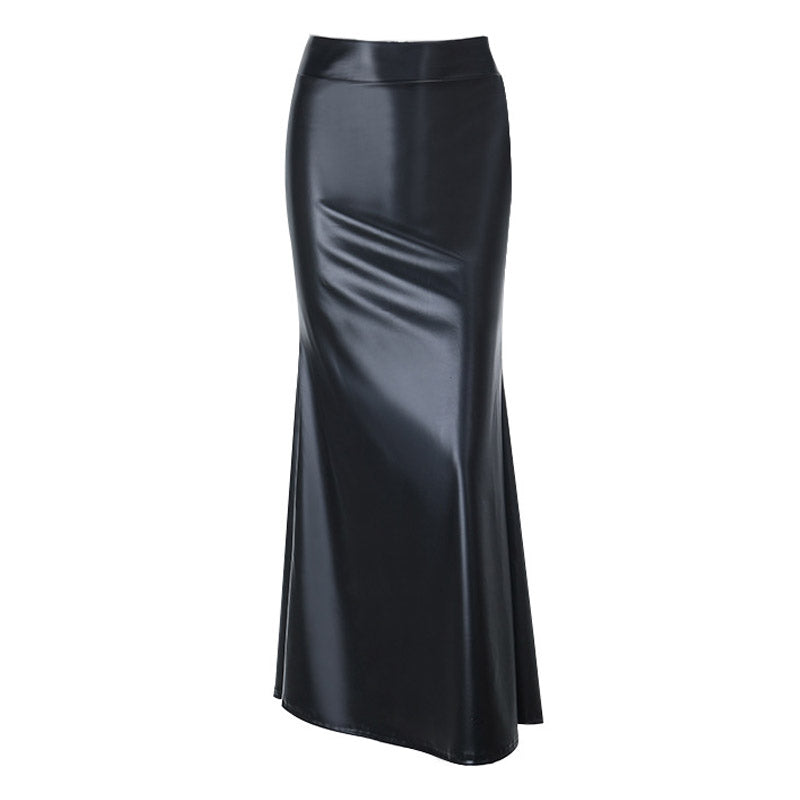 Sleek Black Faux Leather Maxi Skirt - Chic Fall & Holiday Statement for Women