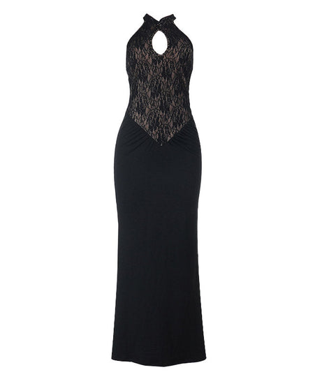 Alluring Black Lace Halter Maxi Dress - Fall Evening & Holiday Ready