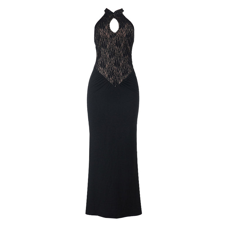 Alluring Black Lace Halter Maxi Dress - Fall Evening & Holiday Ready