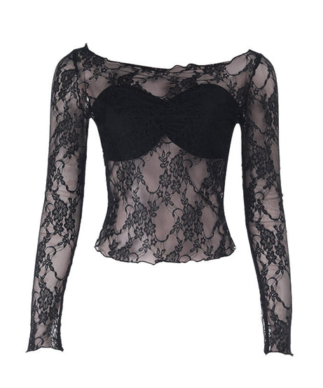Sultry Black Lace Long Sleeve Top | Sheer Chic for Fall Nights & Holiday Parties