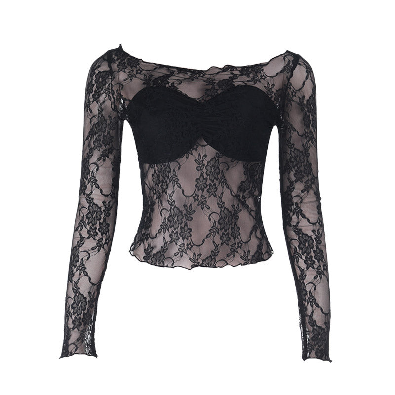 Sultry Black Lace Long Sleeve Top | Sheer Chic for Fall Nights & Holiday Parties