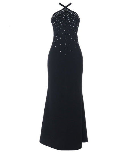 Glamorous Beaded Halter Neck Maxi Gown - Perfect for Holiday Galas & New Year's Eve