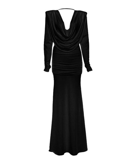 Effortless Glamour: White Cowl Neck Ruched Maxi Dress for Fall & Holiday Events