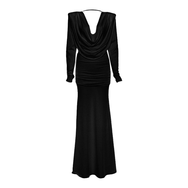 Effortless Glamour: White Cowl Neck Ruched Maxi Dress for Fall & Holiday Events