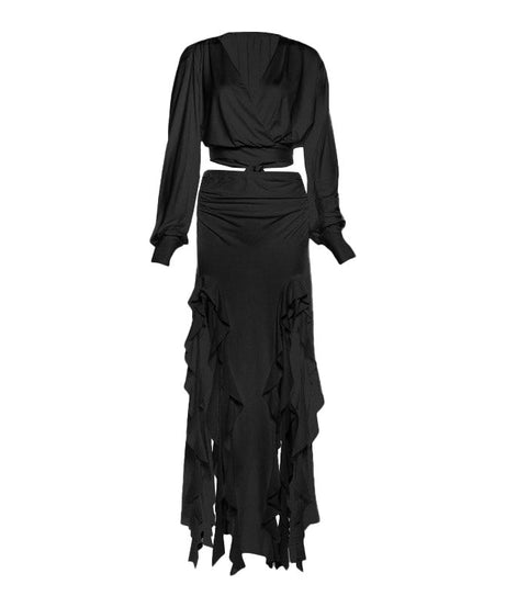 Fuchsia Glam: Ruffled Maxi Skirt & Wrap Crop Top Set - Your Statement Holiday & Event Look