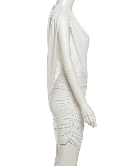 Daring Asymmetric Cutout Ruched Mini Dress - Chic Long Sleeve Bodycon for Fall Parties