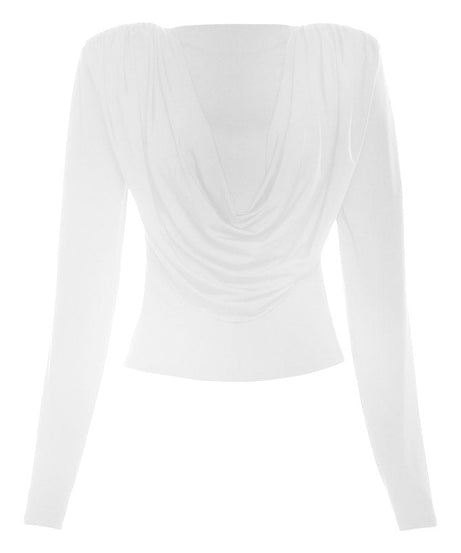 Fall Elegance: Draped Cowl Neck Long Sleeve Top - Rich Chocolate Brown