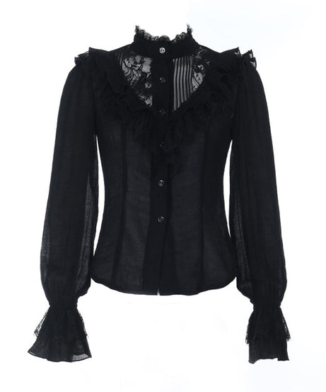 Black Victorian Gothic Lace Ruffle Blouse | Enchanting Fall & Halloween Top
