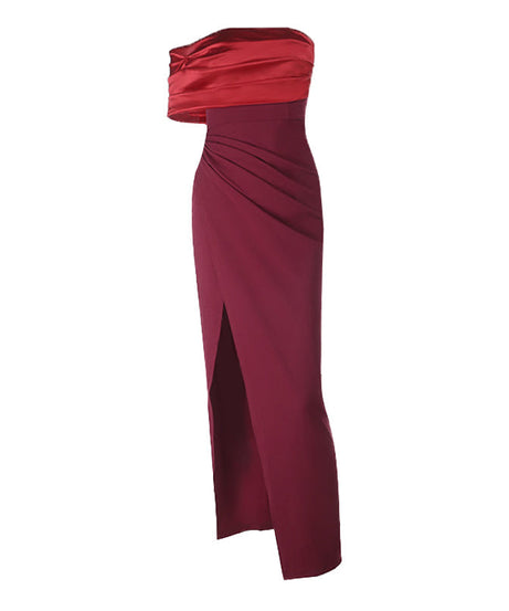 Ruby & Wine Enchantress: Two-Tone Strapless Maxi Dress – Holiday & Gala Ready