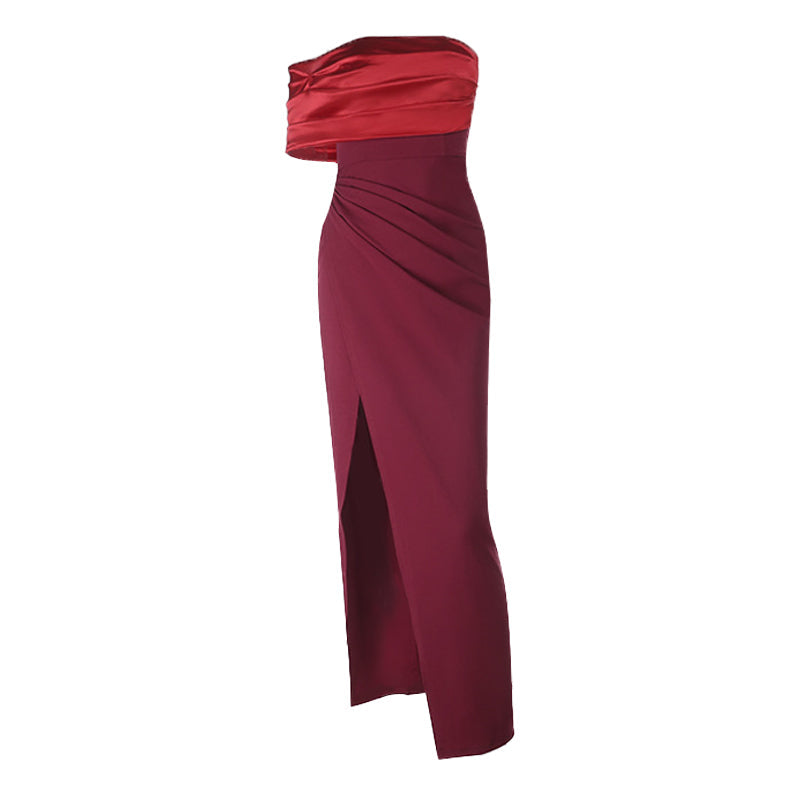 Ruby & Wine Enchantress: Two-Tone Strapless Maxi Dress – Holiday & Gala Ready