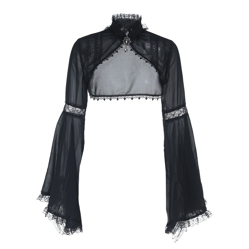 Enchanting Gothic Velvet & Lace Corset Top with Dramatic Bell Sleeve Shrug - Perfect for Halloween & Fall Style