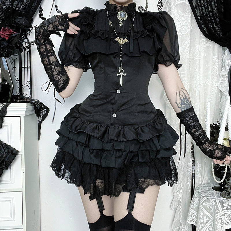 Victorian Gothic Ruffle Blouse | Dark Academia Corset Top for Fall & Halloween