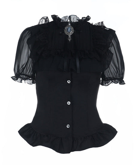 Victorian Gothic Ruffle Blouse | Dark Academia Corset Top for Fall & Halloween