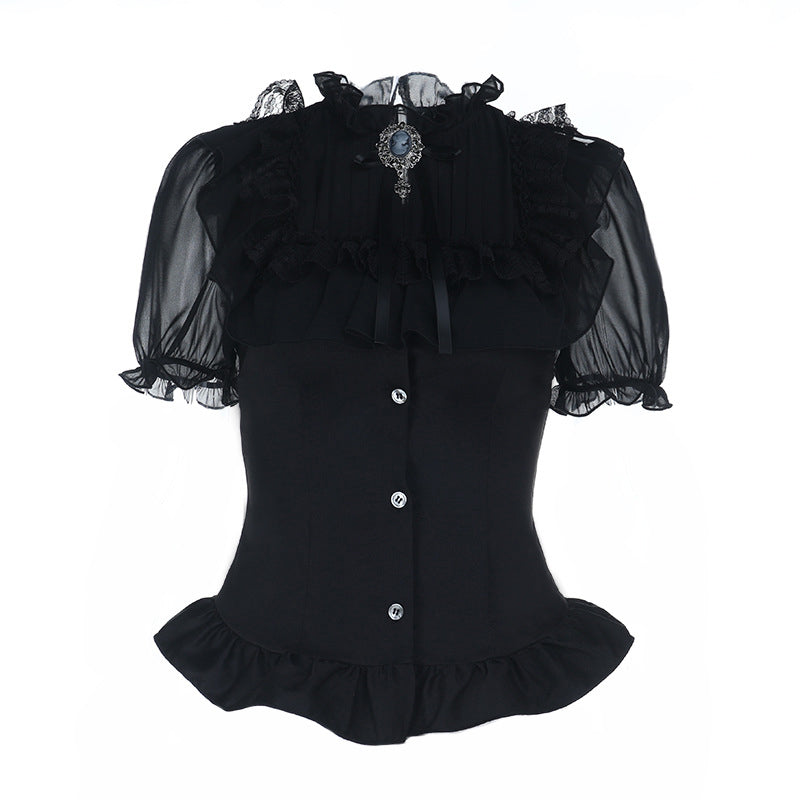 Victorian Gothic Ruffle Blouse | Dark Academia Corset Top for Fall & Halloween