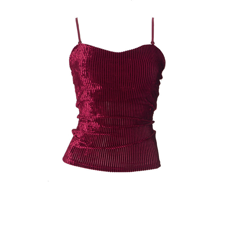 Chic Fall Nights: Adjustable Stretch Corduroy Backless Cami Top