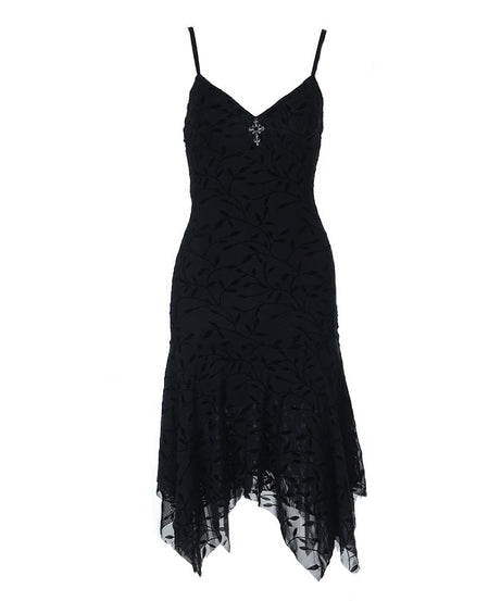 Vampire Chic Velvet Burnout Midi Dress - Gothic Halloween & Fall Party Essential