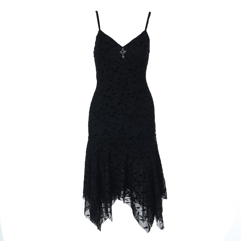 Vampire Chic Velvet Burnout Midi Dress - Gothic Halloween & Fall Party Essential