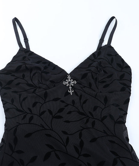 Vampire Chic Velvet Burnout Midi Dress - Gothic Halloween & Fall Party Essential