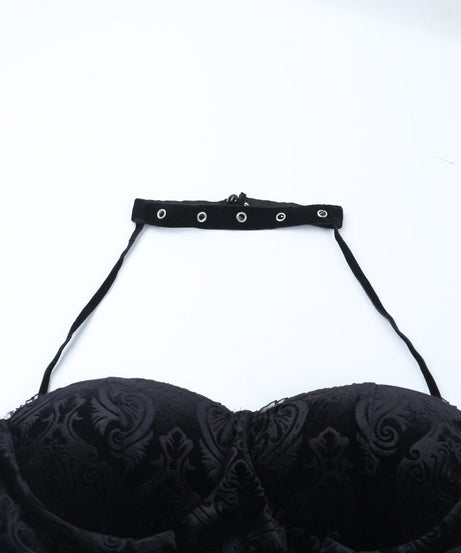 Bewitching Gothic Velvet Halter Corset & Mini Skirt Set - Spooky Season Ready