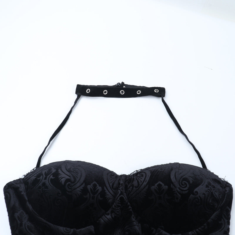 Bewitching Gothic Velvet Halter Corset & Mini Skirt Set - Spooky Season Ready